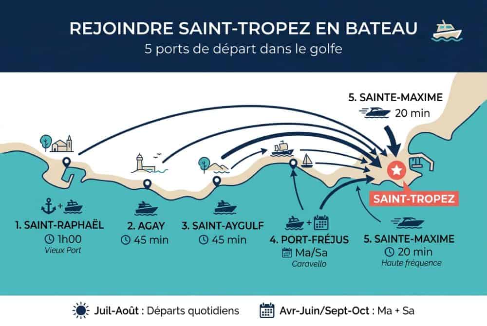 Panorama des embarquements possibles dans le golfe