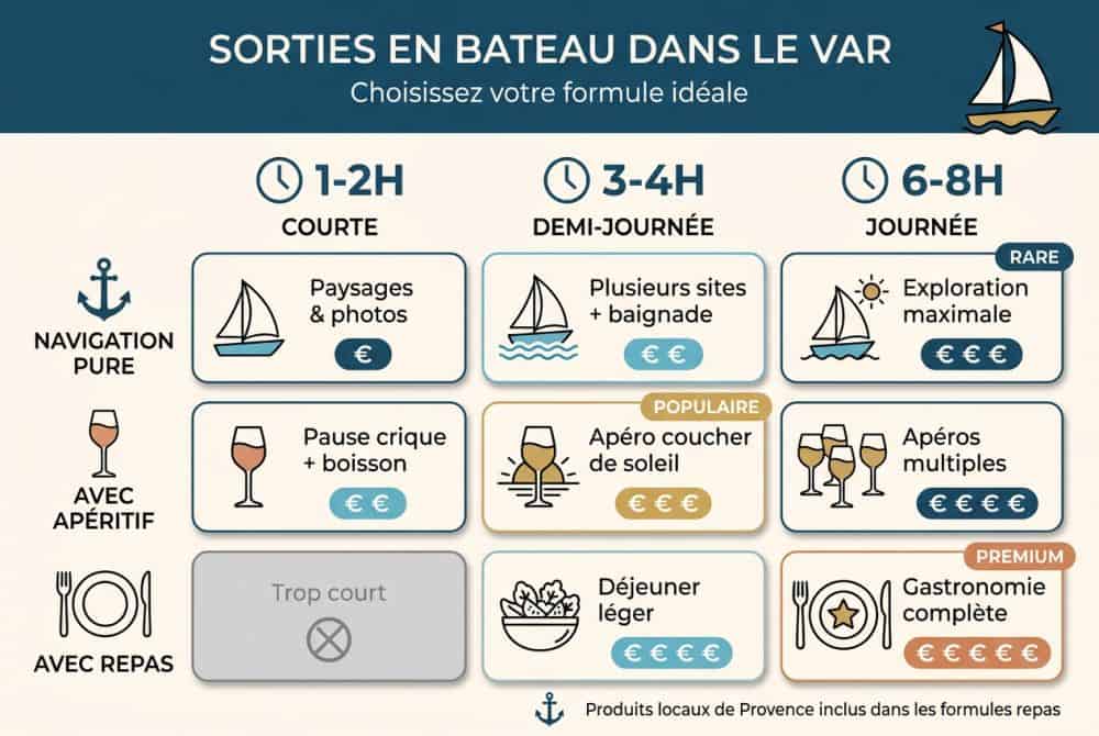 Vue d'ensemble des formules : durée et prestations