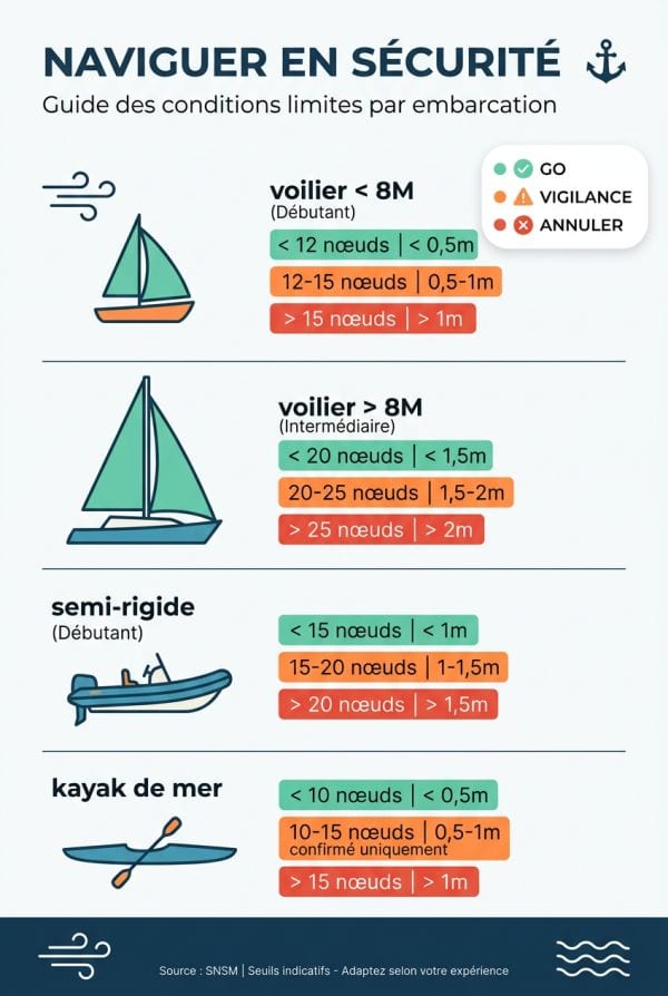 Seuils de vent et d'état de mer : le tableau de décision