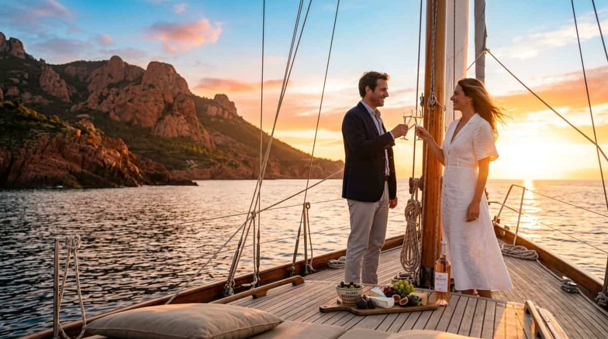 Balade au coucher du soleil et apéro en mer